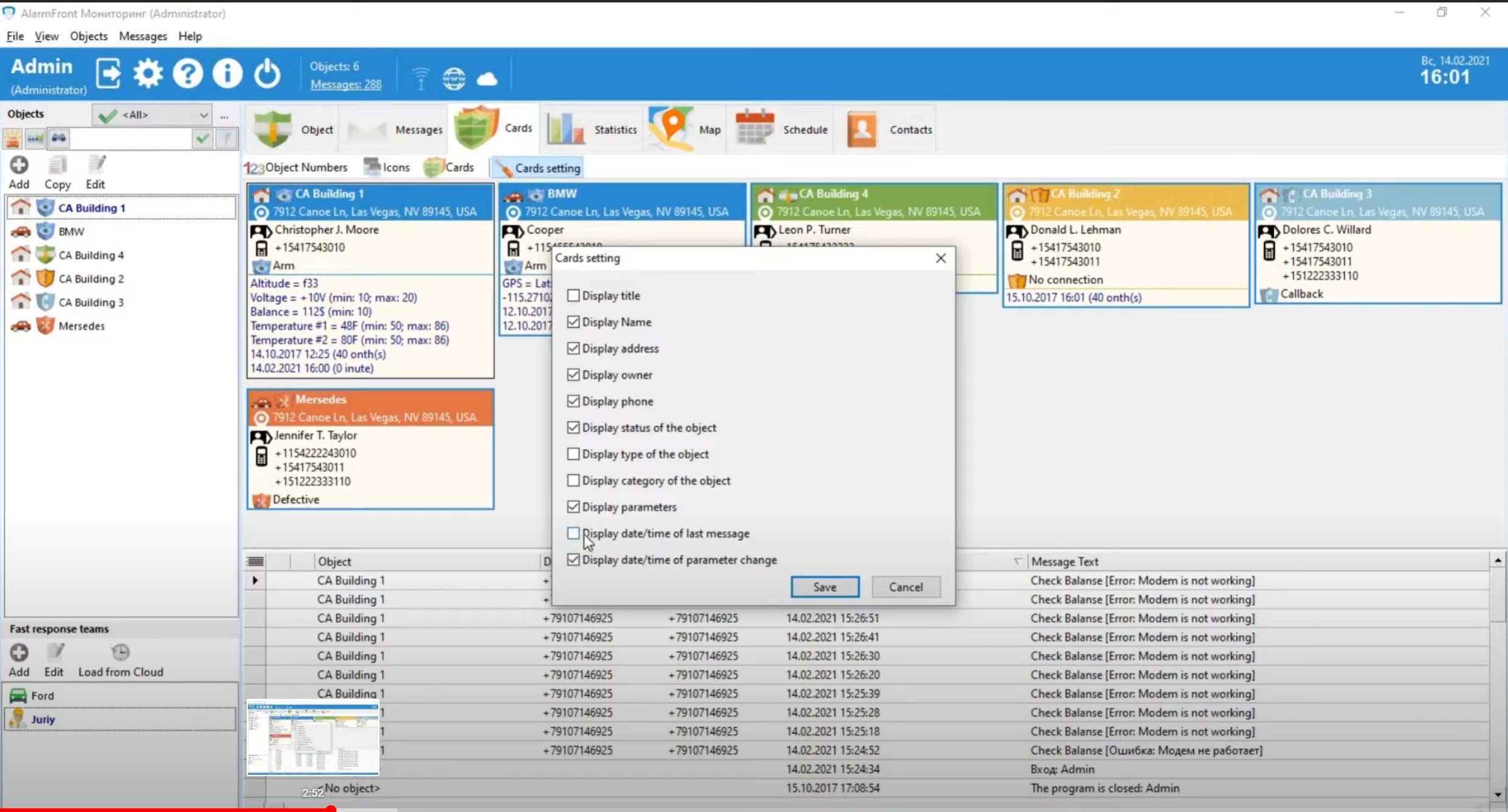 Alarm management software cards. Alarm management software cards.