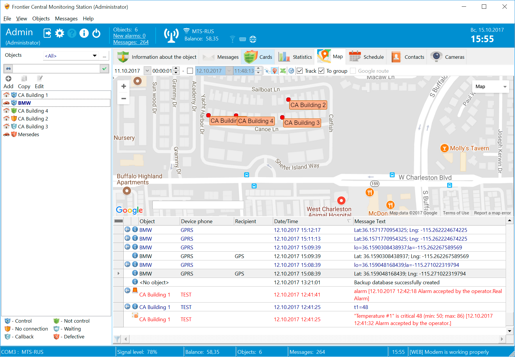 Fire alarm on the map.