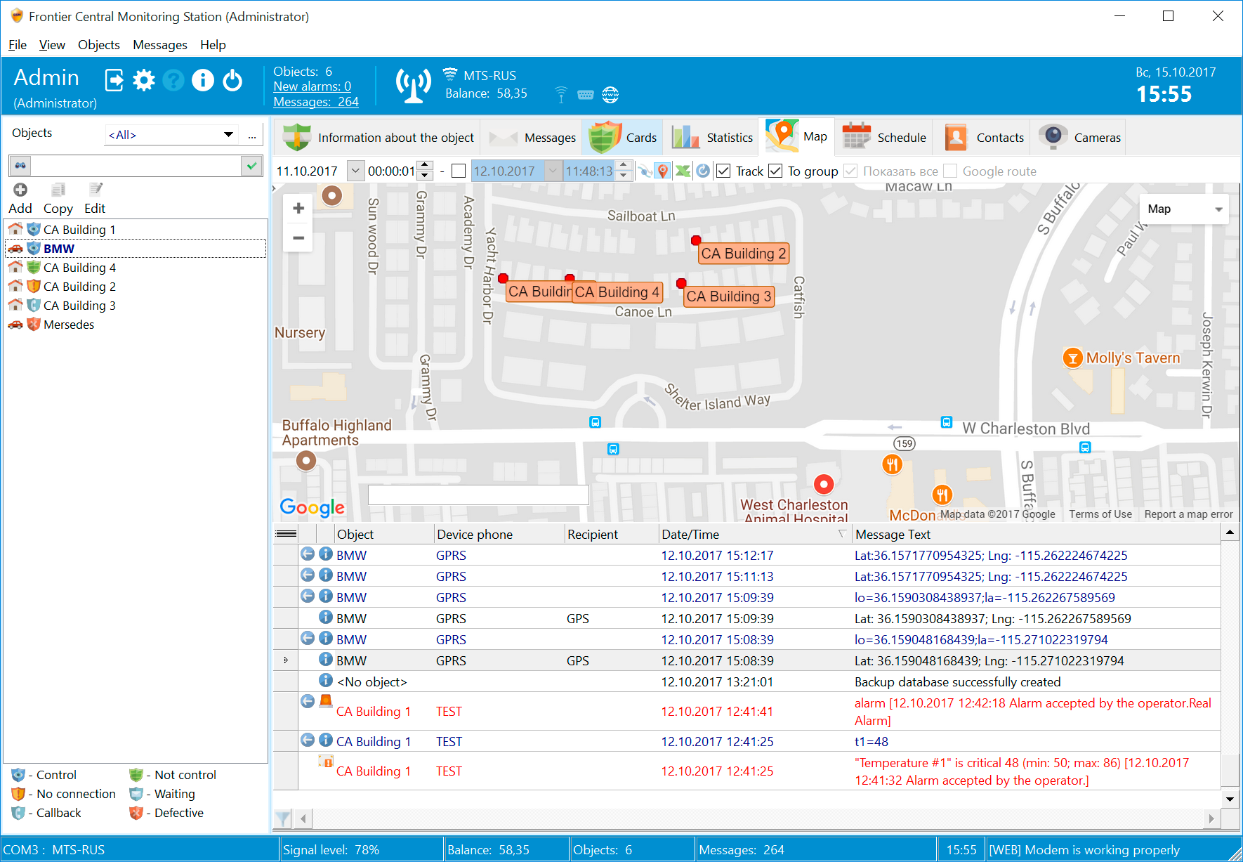 Alarm Front Monitoring Screenshot